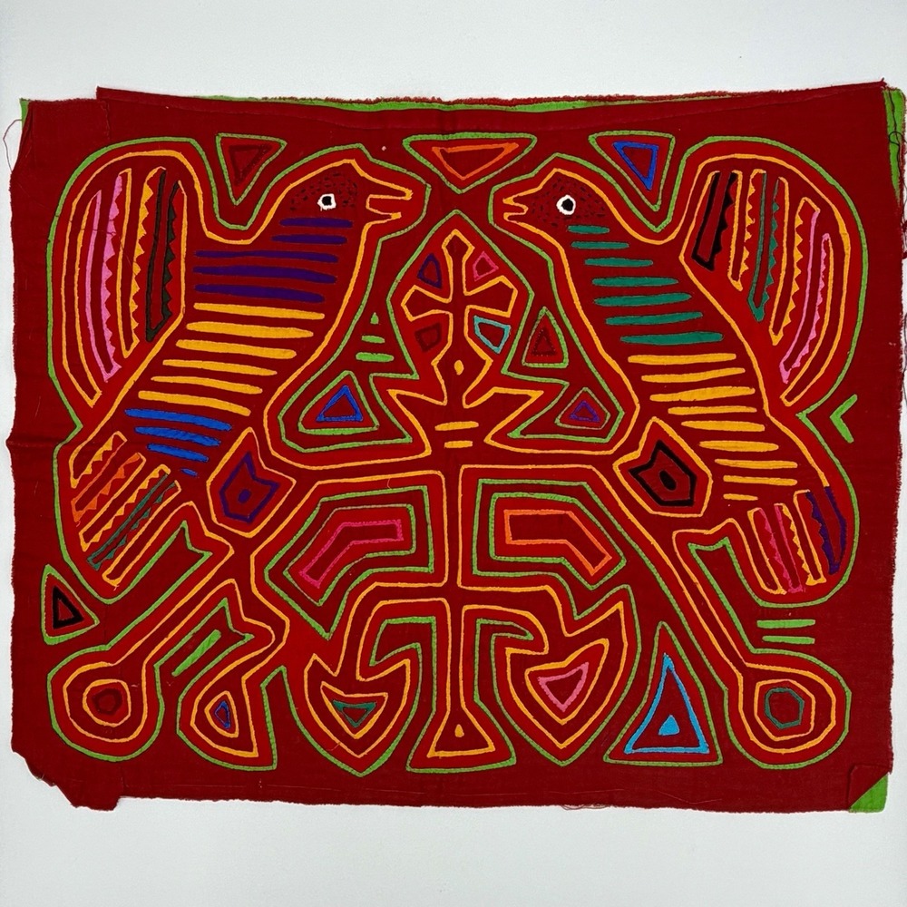 Kuna Mola Hand Sewn Reverse Applique Panama Two Birds Folk Art Vintage